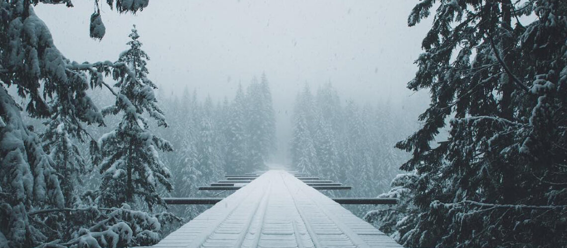 train tracks into snow